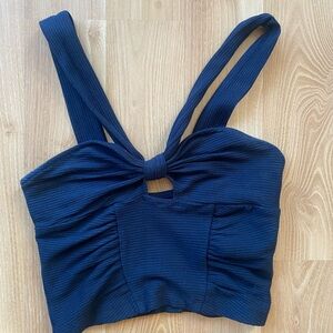 Wilfred black Ribbed Knot-Front Crop Top